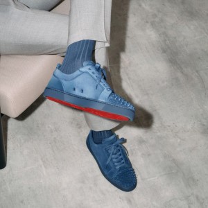 Christian Louboutin Louis Junior Spikes Men Sneakers Blue | AYSOXC-026