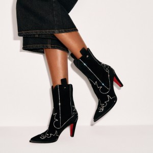 Christian Louboutin Santigag Strass Women Boots Black | CJYVSU-857