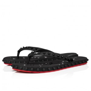 Christian Louboutin Super Loubi Flip Women Flat Shoes Black | UCTHNS-890