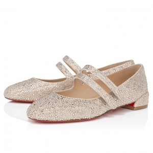 Christian Louboutin Sweet Jane Strass Women Flat Shoes Beige | PVJHAR-749