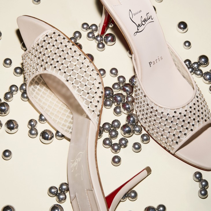 Christian Louboutin Apostropha Mesh Strass Women Mules Cream | AJFIGP-912