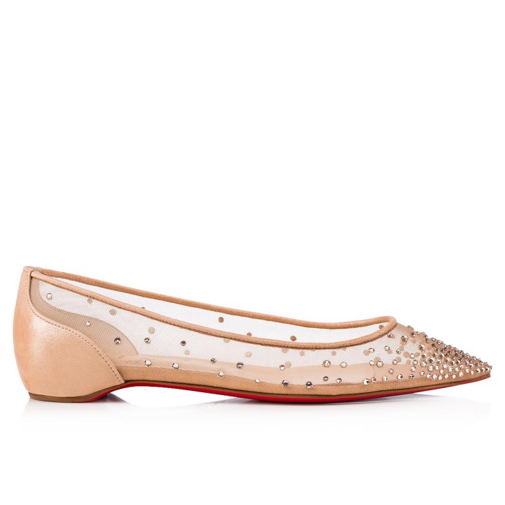 Christian Louboutin Follies Strass Women Flat Shoes Cream | YHOVRL-423