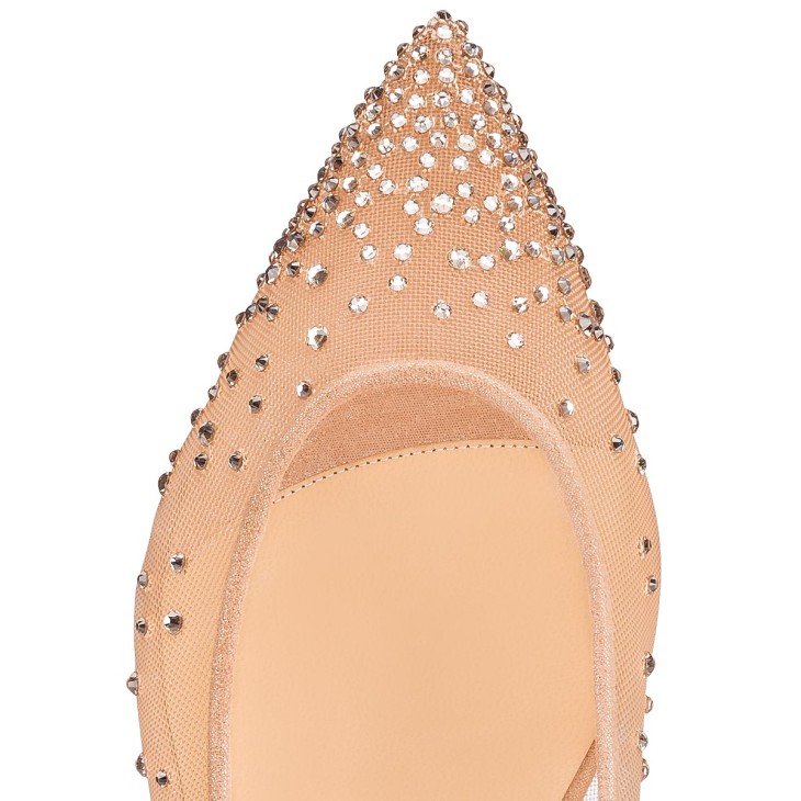 Christian Louboutin Follies Strass Women Flat Shoes Cream | YHOVRL-423