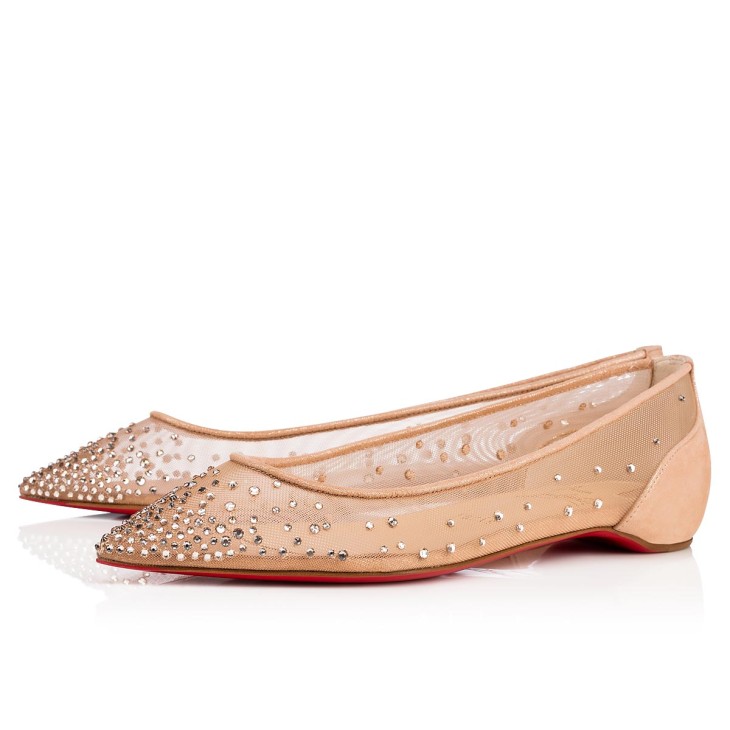 Christian Louboutin Follies Strass Women Flat Shoes Cream | YHOVRL-423