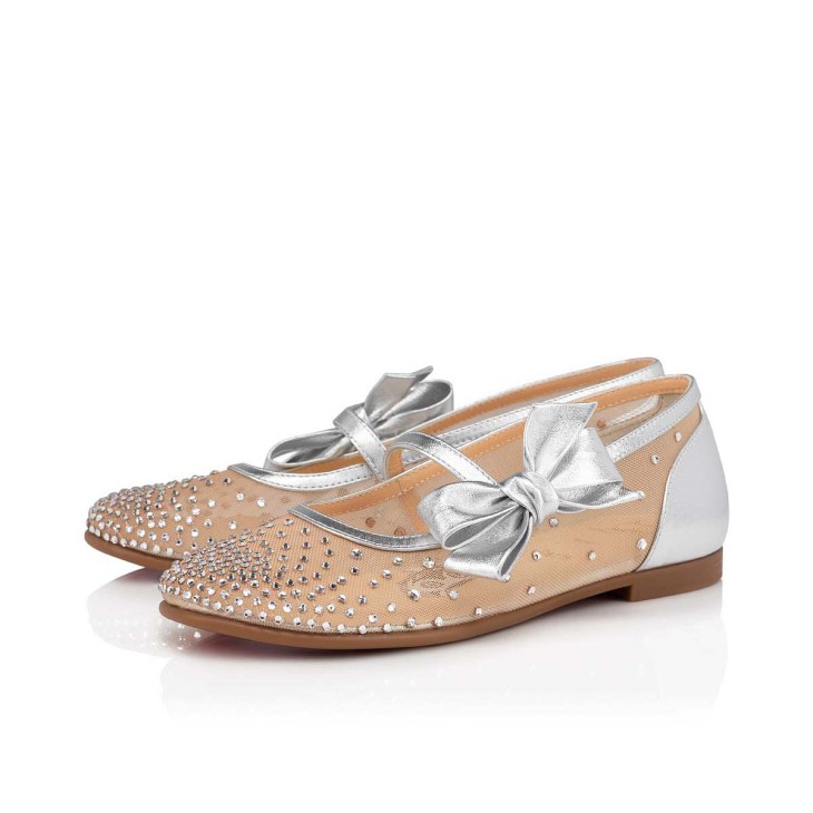 Christian Louboutin Melodie Strass Kids' Ballerina Silver | PEGXZM-513