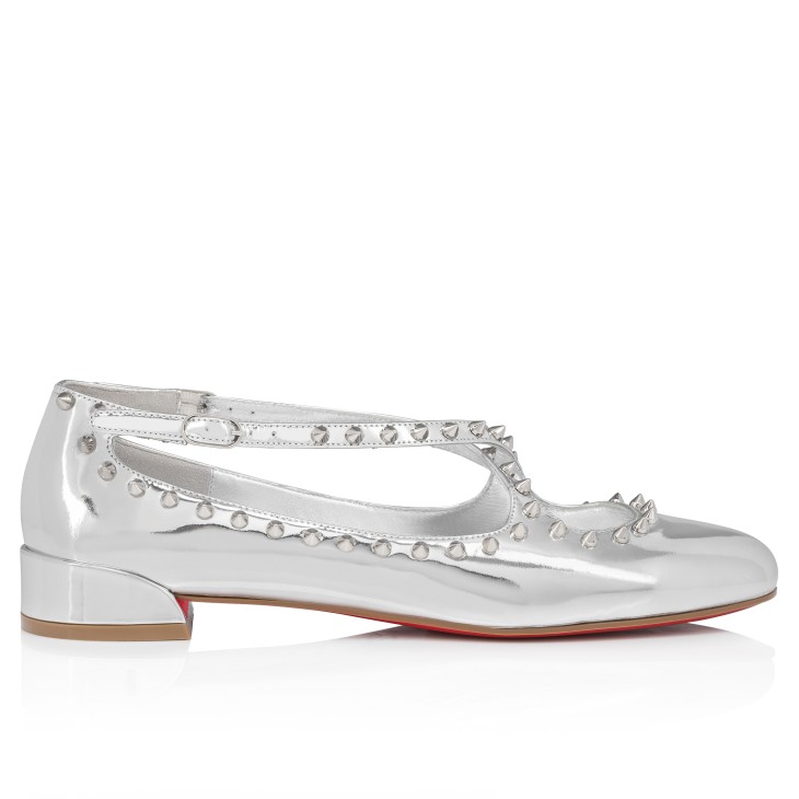 Christian Louboutin Pilouta Jane Spikes Women Flat Shoes Silver | AMKQDX-985