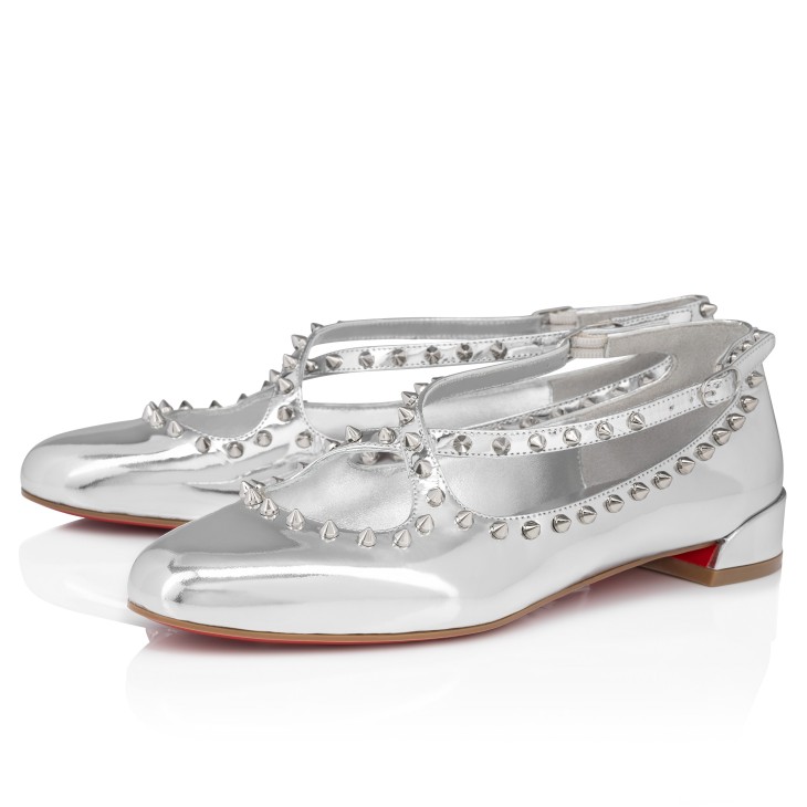 Christian Louboutin Pilouta Jane Spikes Women Flat Shoes Silver | AMKQDX-985