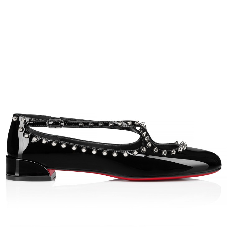 Christian Louboutin Pilouta Jane Spikes Women Flat Shoes Black | HCJEUQ-869