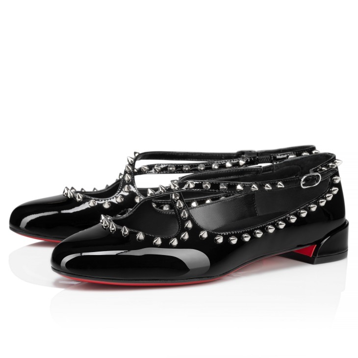 Christian Louboutin Pilouta Jane Spikes Women Flat Shoes Black | HCJEUQ-869