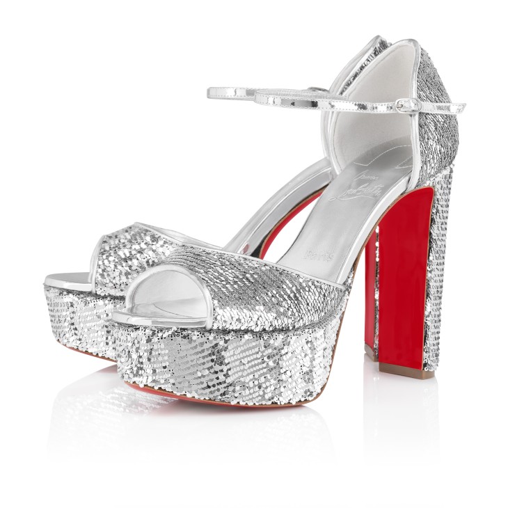 Christian Louboutin Sandaloo Paillettes Women Platform Shoes Silver | KADHVF-047