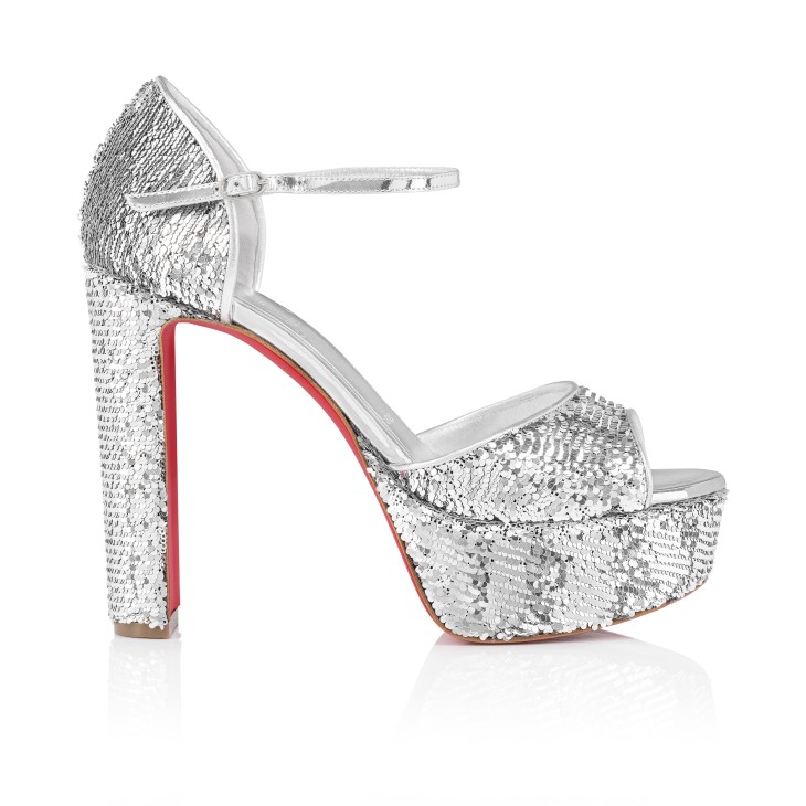 Christian Louboutin Sandaloo Paillettes Women Platform Shoes Silver | KADHVF-047