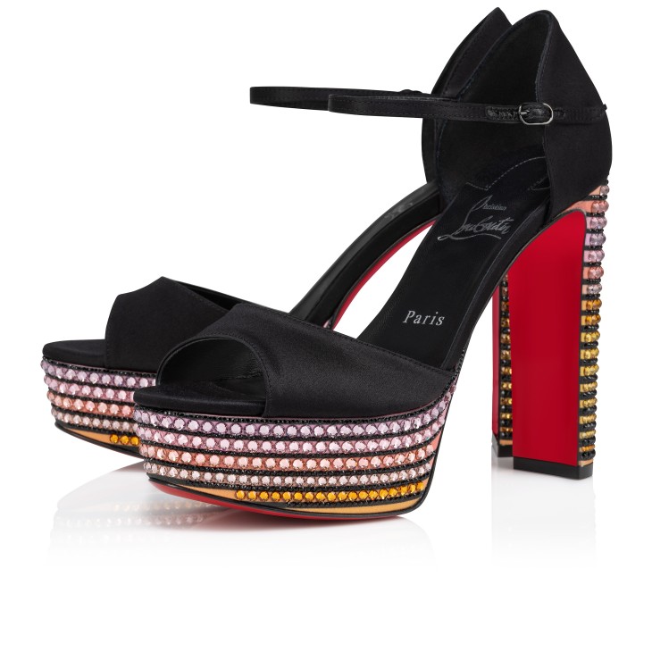 Christian Louboutin Sandaloo Strass Aftersun Women Platform Shoes Black | BGZPFJ-712