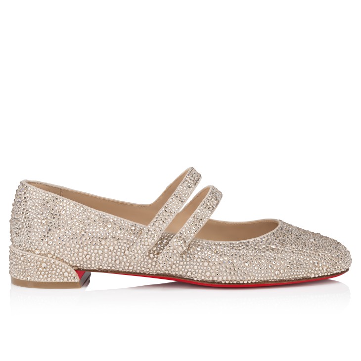 Christian Louboutin Sweet Jane Strass Women Flat Shoes Beige | PVJHAR-749